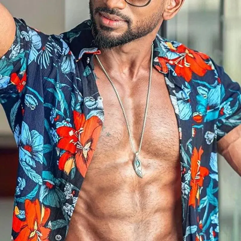 Men's Floral Print Lapel Beach Short Sleeve Shirt 75249862Y sold by Manly product image thumbnail 2