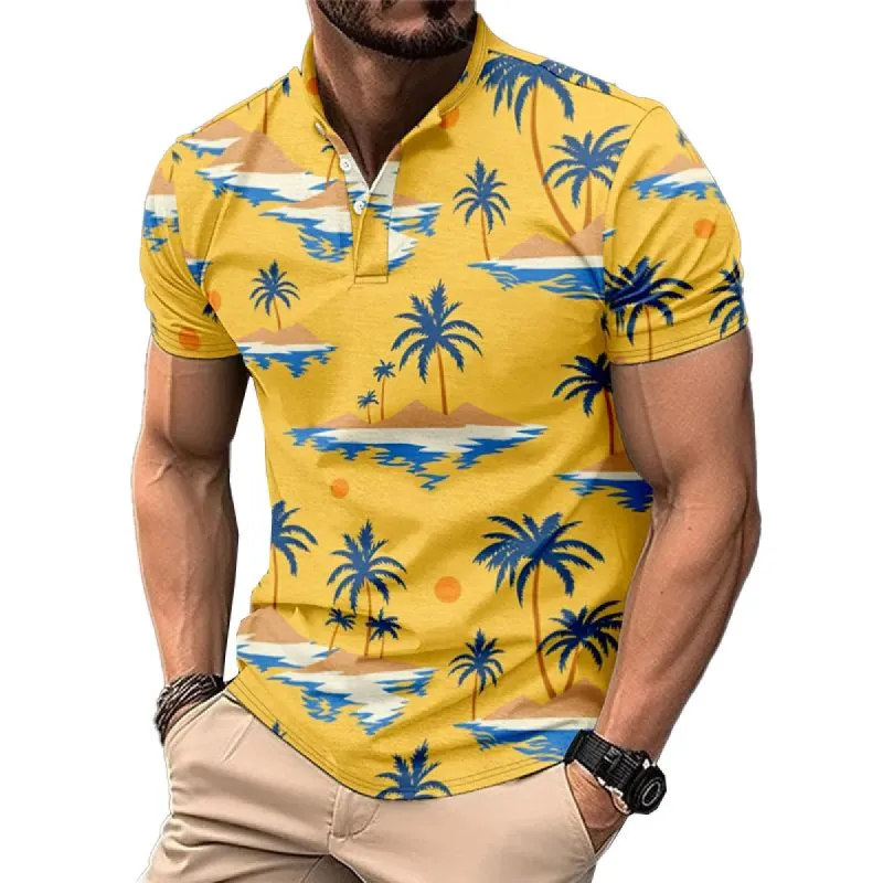 Men's Palm Hawaiian Print Button Down Short Sleeve T-Shirt 72209636X sold by Manly