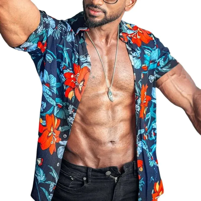 Men's Floral Print Lapel Beach Short Sleeve Shirt 75249862Y sold by Manly