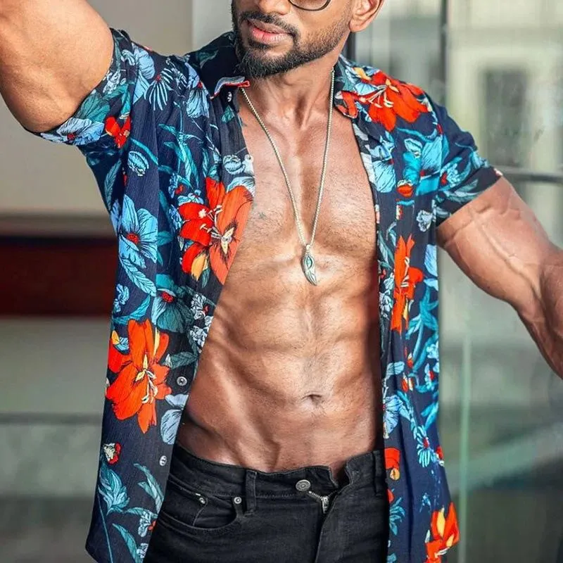 Men's Floral Print Lapel Beach Short Sleeve Shirt 75249862Y sold by Manly product image thumbnail 3