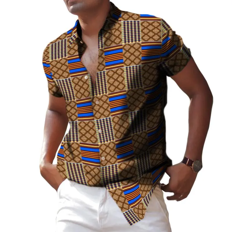Men's Retro Casual Geometric Lapel Short Sleeve Shirt 85243955TO sold by Manly