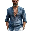 Men's Cotton And Linen Round Neck Long Sleeve Shirt 45690600Y sold by Manly