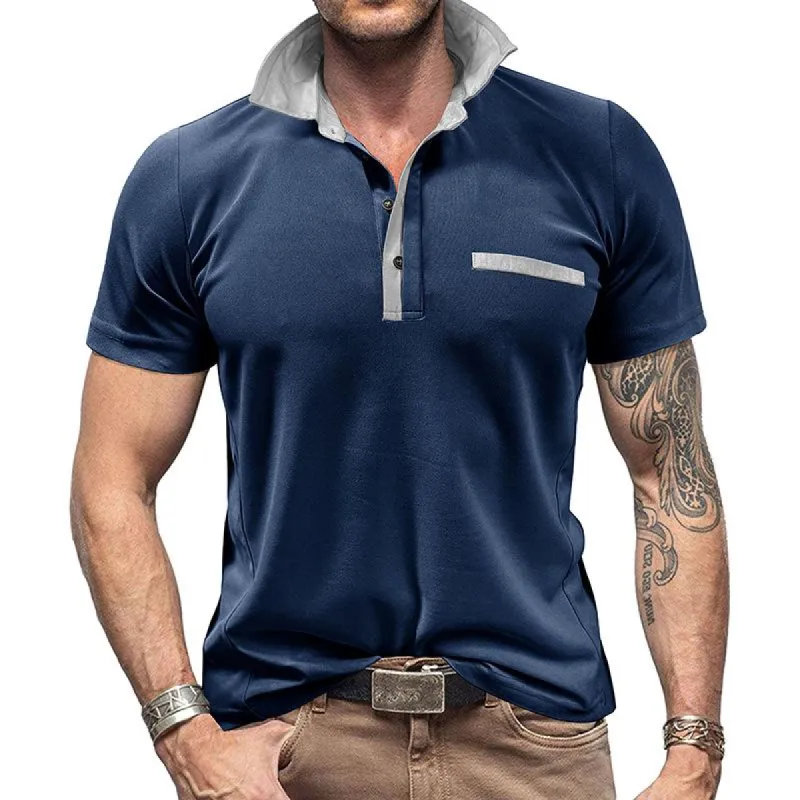Men's Casual Short Sleeve Lapel Color Block Casual POLO Shirt 29363710X sold by Manly