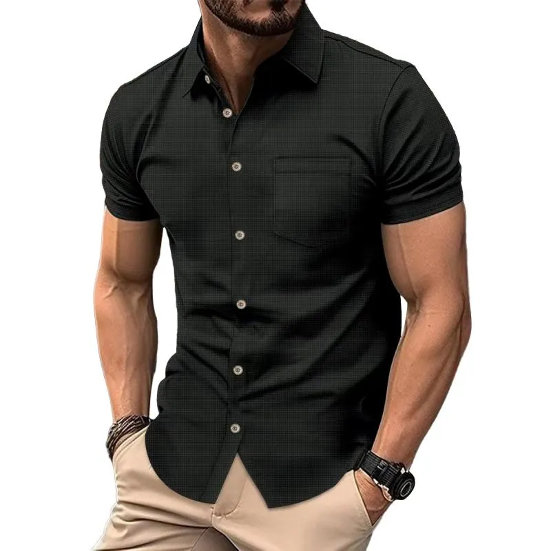 Men's Waffle Solid Chest Pocket Short Sleeve Shirt 48198522Y sold by Manly