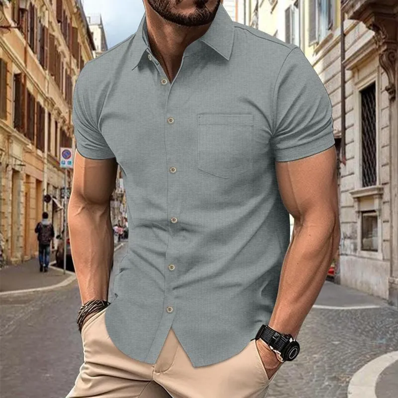 Men's Waffle Solid Chest Pocket Short Sleeve Shirt 48198522Y sold by Manly product image thumbnail 3