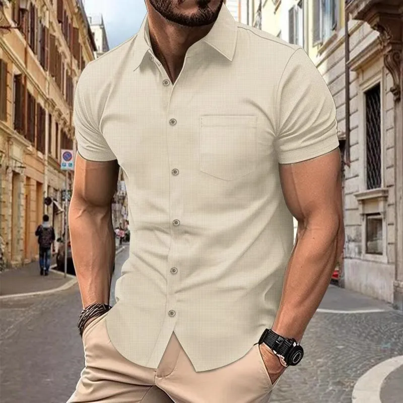 Men's Waffle Solid Chest Pocket Short Sleeve Shirt 48198522Y sold by Manly product image thumbnail 4