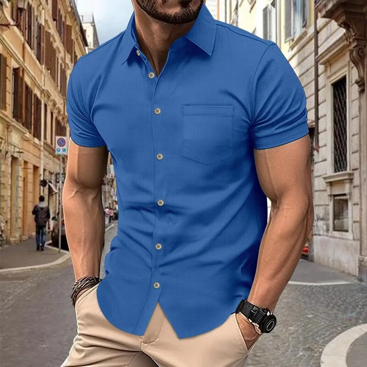 Men's Waffle Solid Chest Pocket Short Sleeve Shirt 48198522Y sold by Manly product image thumbnail 5