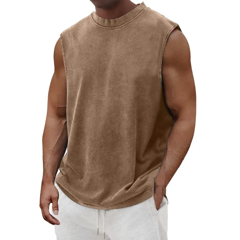 Men's Vintage Distressed Round Neck Sports Tank Top 96858773M sold by Manly