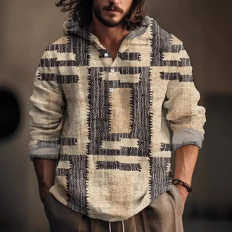 Men's Casual Printed Hooded Long-sleeved Loose Pullover Shirt 78972213M sold by Manly product image thumbnail 2