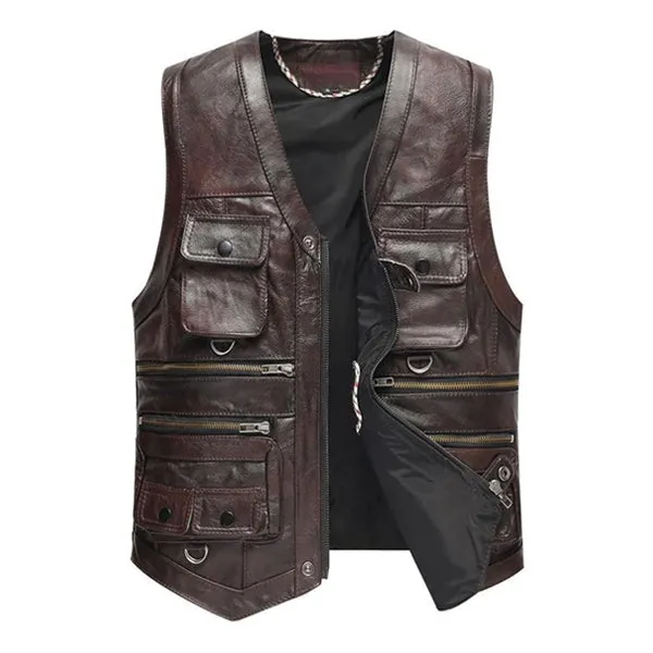 MEN'S PERMITIVE COWHIDE RETRO COUNTRY STYLE VEST sold by Manly