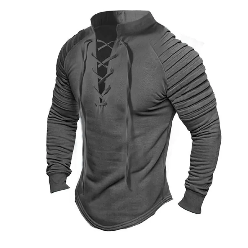 Men's Vintage Tie Pullover Pleated Long Sleeve T-Shirt 14170154X sold by Manly