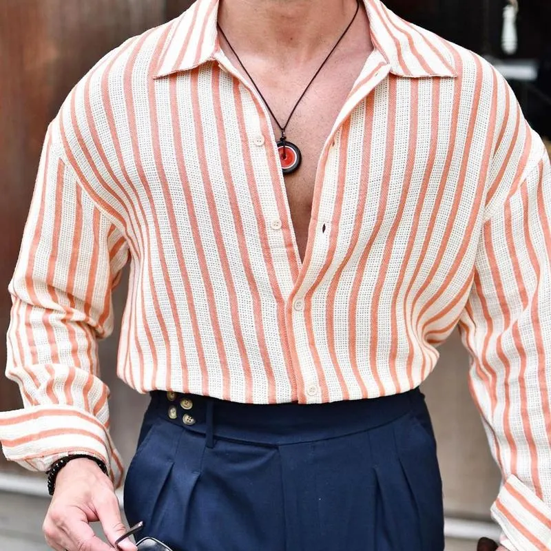 Men's Striped Lapel Long Sleeve Casual Shirt 35584763Z sold by Manly product image thumbnail 3