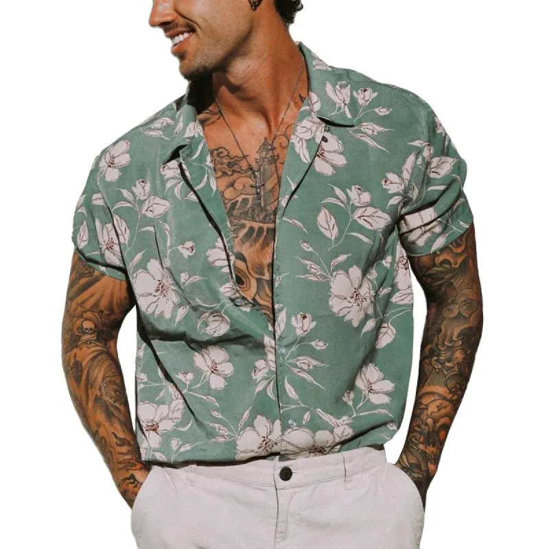 Men's Leaves Printed Loose Casual Shirt 13499290Z sold by Manly