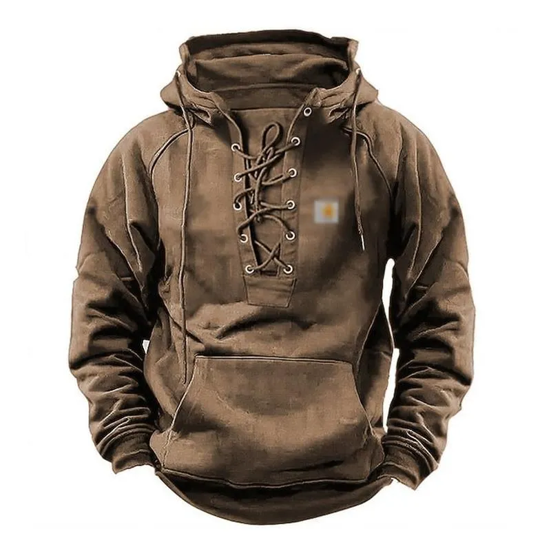 Men's Retro Solid Color Lace Up Hooded Long Sleeved Hoodie 76881800Y sold by Manly product image thumbnail 5