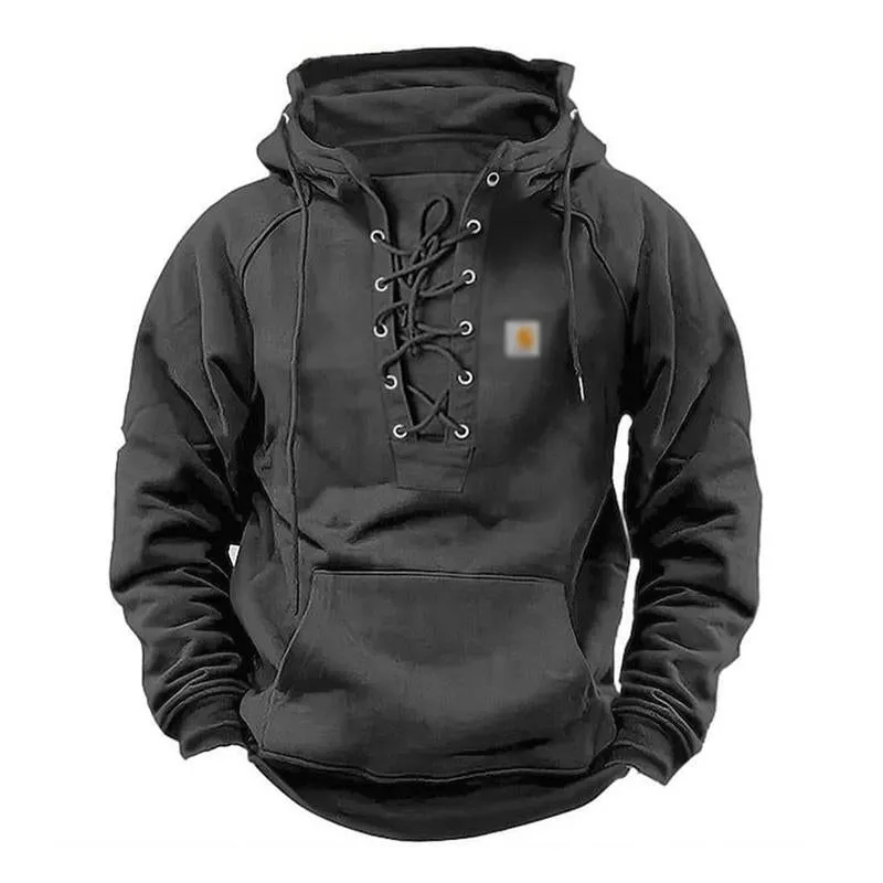 Men's Retro Solid Color Lace Up Hooded Long Sleeved Hoodie 76881800Y sold by Manly product image thumbnail 2