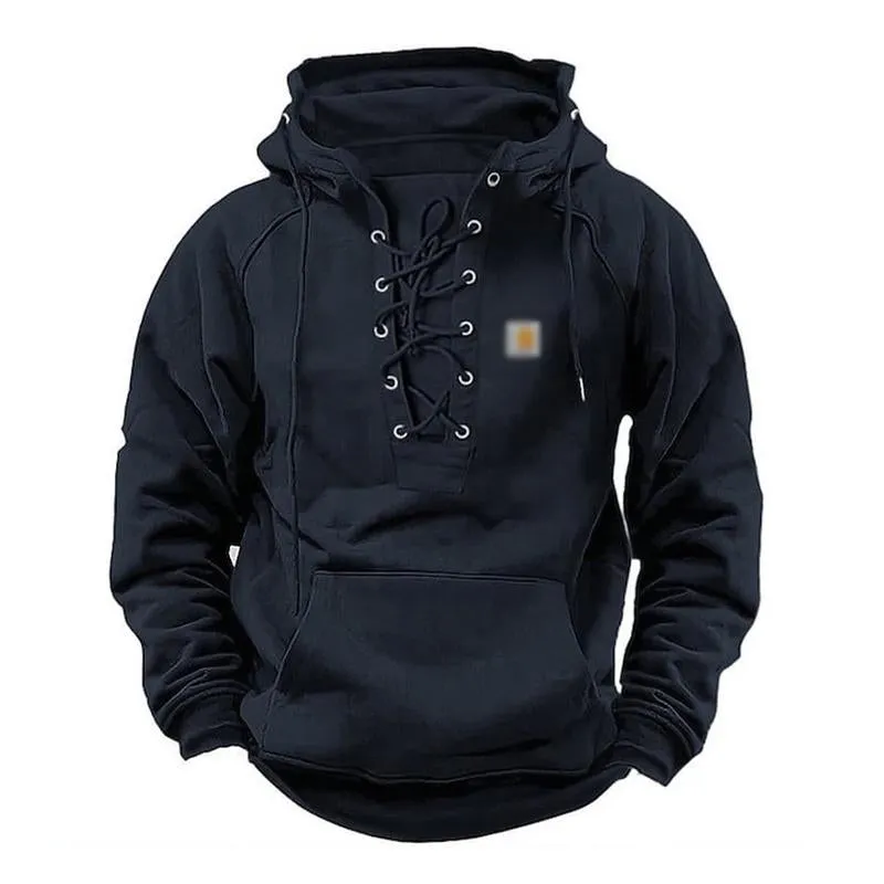 Men's Retro Solid Color Lace Up Hooded Long Sleeved Hoodie 76881800Y sold by Manly product image thumbnail 4