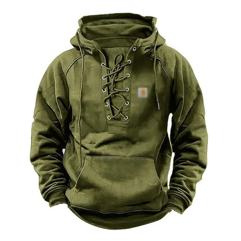 Men's Retro Solid Color Lace Up Hooded Long Sleeved Hoodie 76881800Y sold by Manly product image thumbnail 3