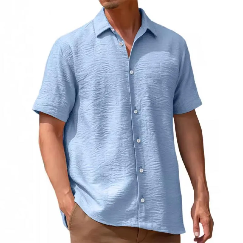 Men's Solid Lapel Short Sleeve Casual Shirt 43208321Z sold by Manly