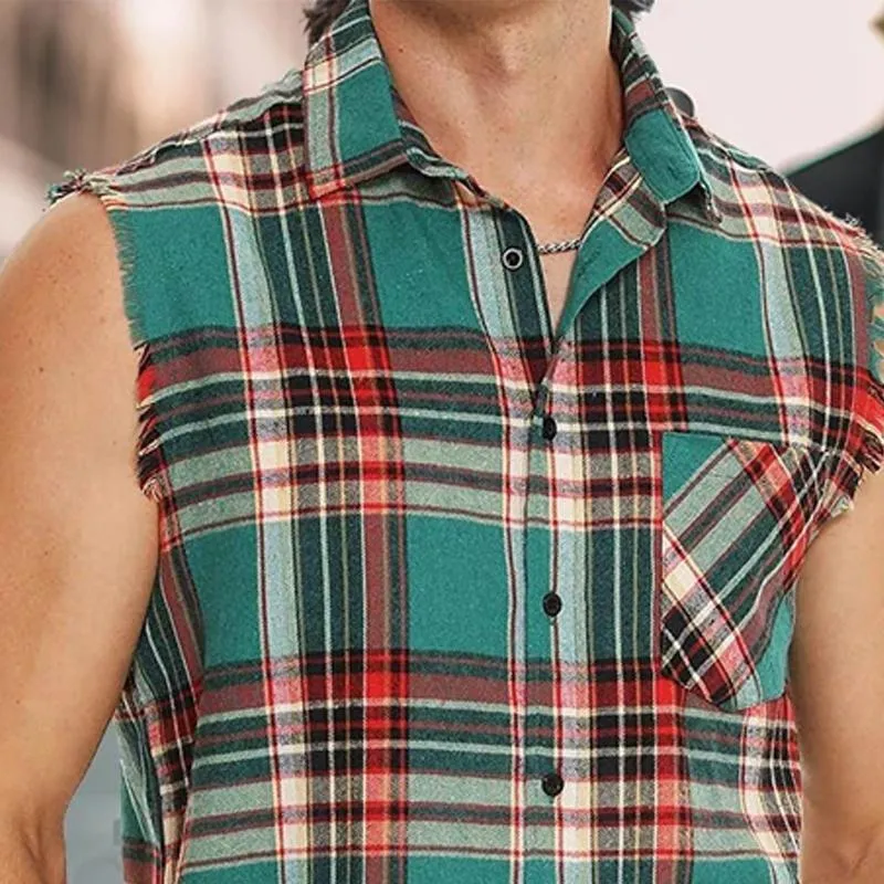 Men's Plaid Print Button-Down Sleeveless Shirt 28603855Y sold by Manly product image thumbnail 2