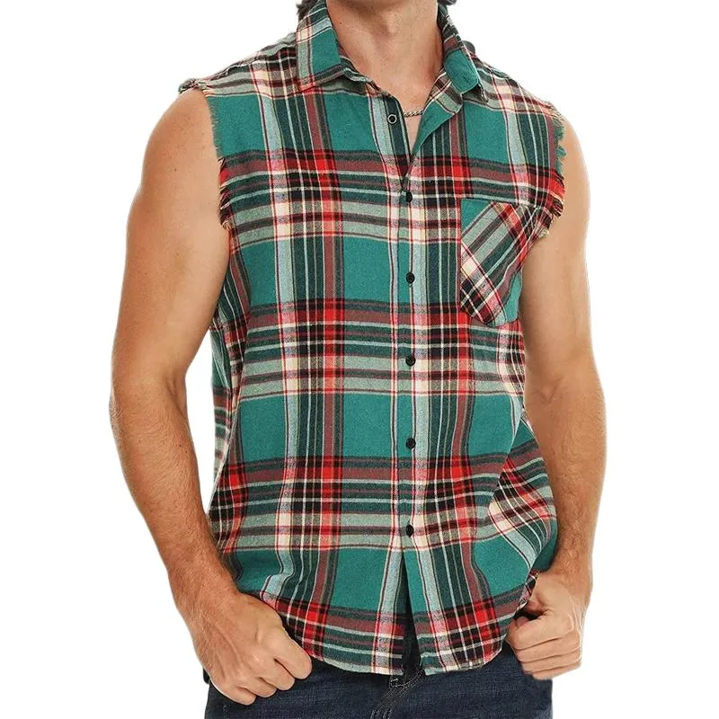 Men's Plaid Print Button-Down Sleeveless Shirt 28603855Y sold by Manly