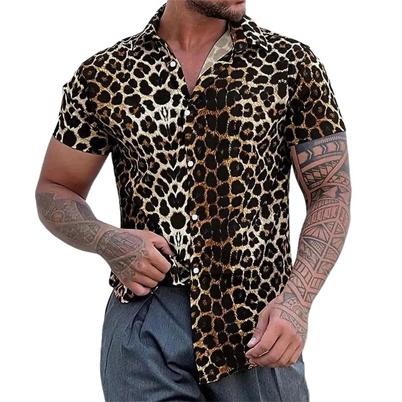 Men's Leopard Print Short Sleeve Loose Shirt 09991722X sold by Manly