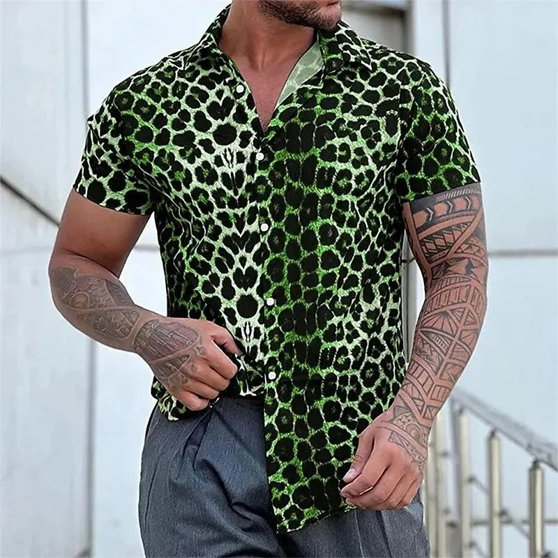 Men's Leopard Print Short Sleeve Loose Shirt 09991722X sold by Manly product image thumbnail 4