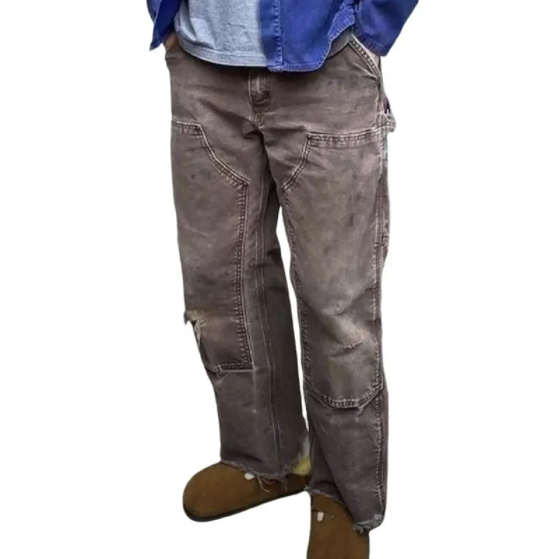 Men's Vintage Distressed Raw Edge Straight Pants 04794286TO sold by Manly