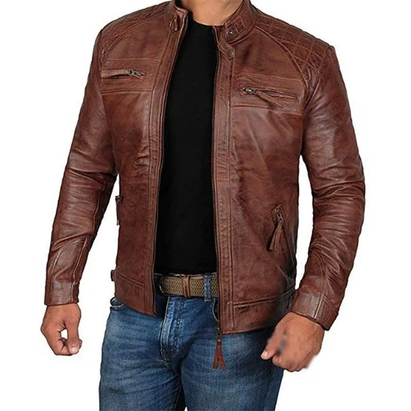 Men's Punk Stand Collar Leather Biker Jacket 39250282M sold by Manly product image thumbnail 3