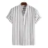 Men's Casual Stand Collar Short Sleeve Striped Shirt 44674519X sold by Manly