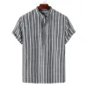 Men's Casual Stand Collar Short Sleeve Striped Shirt 44674519X sold by Manly