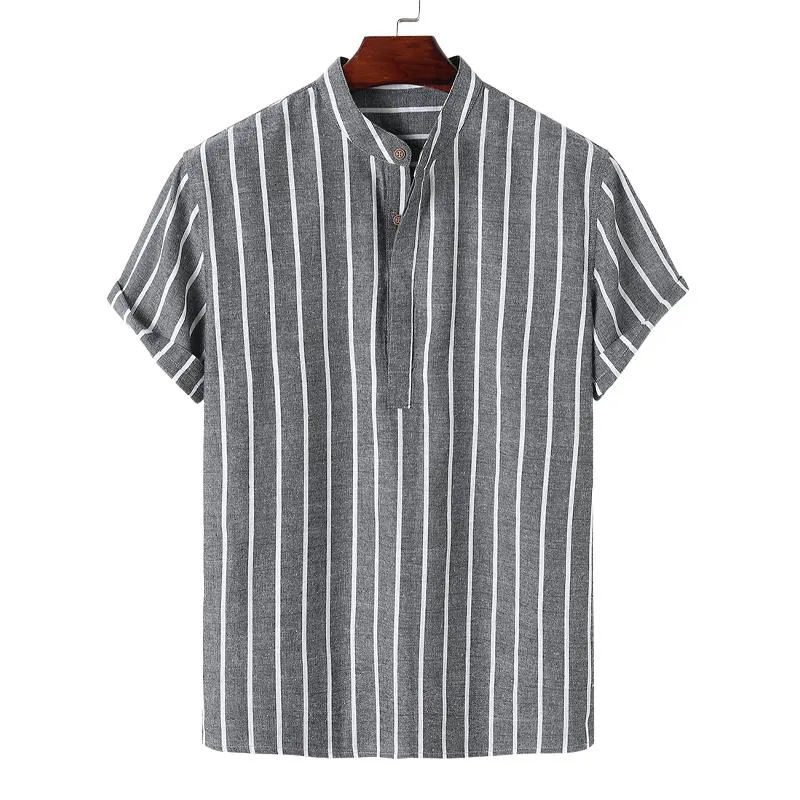 Men's Casual Stand Collar Short Sleeve Striped Shirt 44674519X sold by Manly product image thumbnail 5