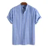 Men's Casual Stand Collar Short Sleeve Striped Shirt 44674519X sold by Manly