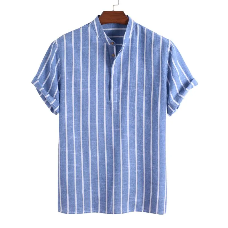 Men's Casual Stand Collar Short Sleeve Striped Shirt 44674519X sold by Manly