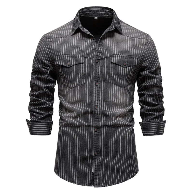 Men's Washed Distressed Striped Denim Shirt 98861733X sold by Manly
