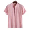 Men's Casual Stand Collar Short Sleeve Striped Shirt 44674519X sold by Manly
