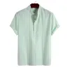 Men's Casual Stand Collar Short Sleeve Striped Shirt 44674519X sold by Manly