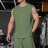 Men's Cotton and Linen Round Neck Single Breasted Sleeveless Tank Top 87170554Y sold by Manly