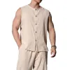 Men's Cotton and Linen Round Neck Single Breasted Sleeveless Tank Top 87170554Y sold by Manly