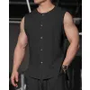 Men's Cotton and Linen Round Neck Single Breasted Sleeveless Tank Top 87170554Y sold by Manly