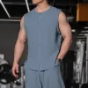 Men's Cotton and Linen Round Neck Single Breasted Sleeveless Tank Top 87170554Y sold by Manly