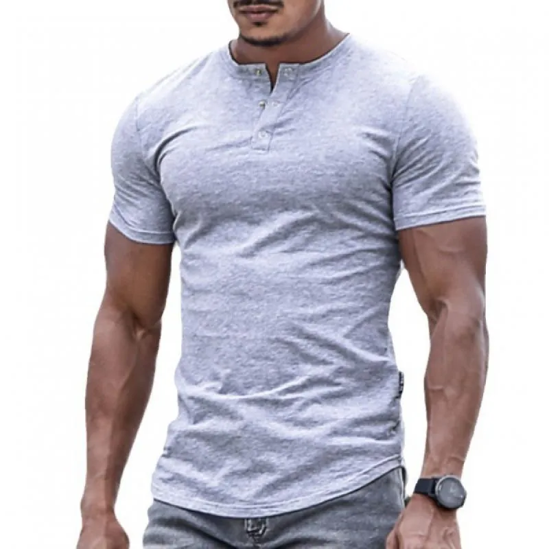 Men's Casual Henley Collar Stretch Slim Fit Short Sleeve T-Shirt 31525433M sold by Manly
