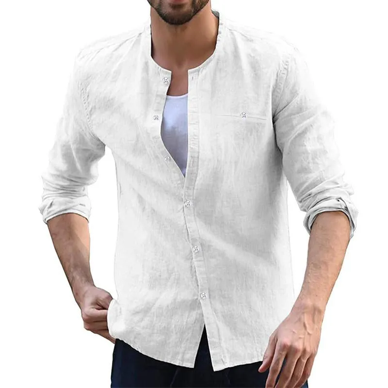 Men's Casual Solid Color Collarless Breast Pocket Long Sleeve Shirt 28949828Y sold by Manly product image thumbnail 2