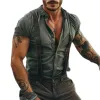 Men's Casual Vintage Lapel Short Sleeve Shirt 55191106TO sold by Manly