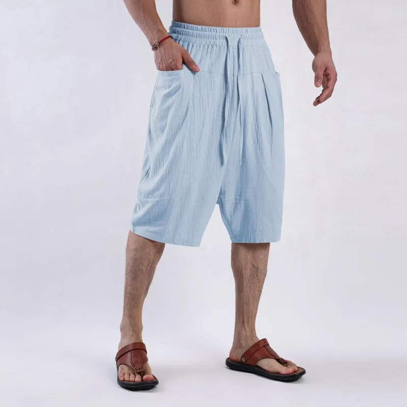 Men's Solid Cotton And Linen Elastic Waist Casual Shorts 77785338Z sold by Manly product image thumbnail 3