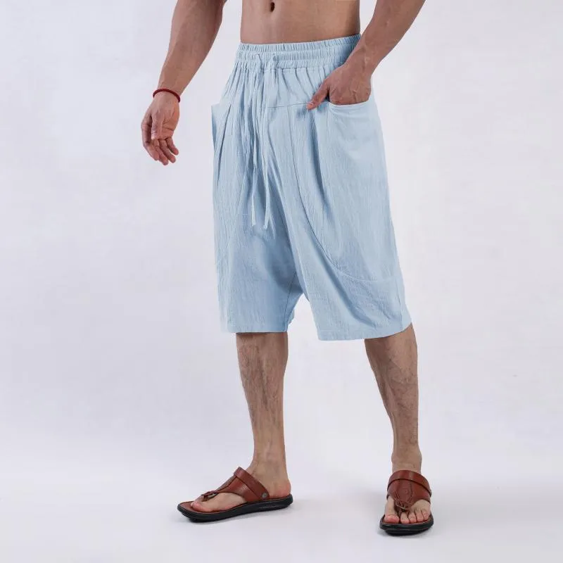 Men's Solid Cotton And Linen Elastic Waist Casual Shorts 77785338Z sold by Manly product image thumbnail 2