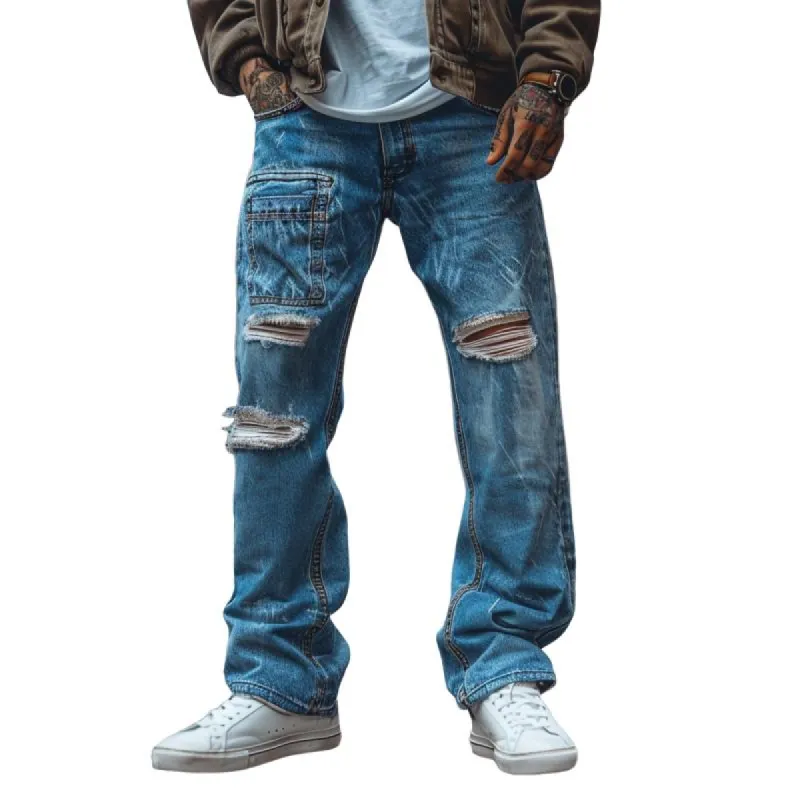 Men's Vintage Washed Distressed Straight Jeans 69227557M sold by Manly