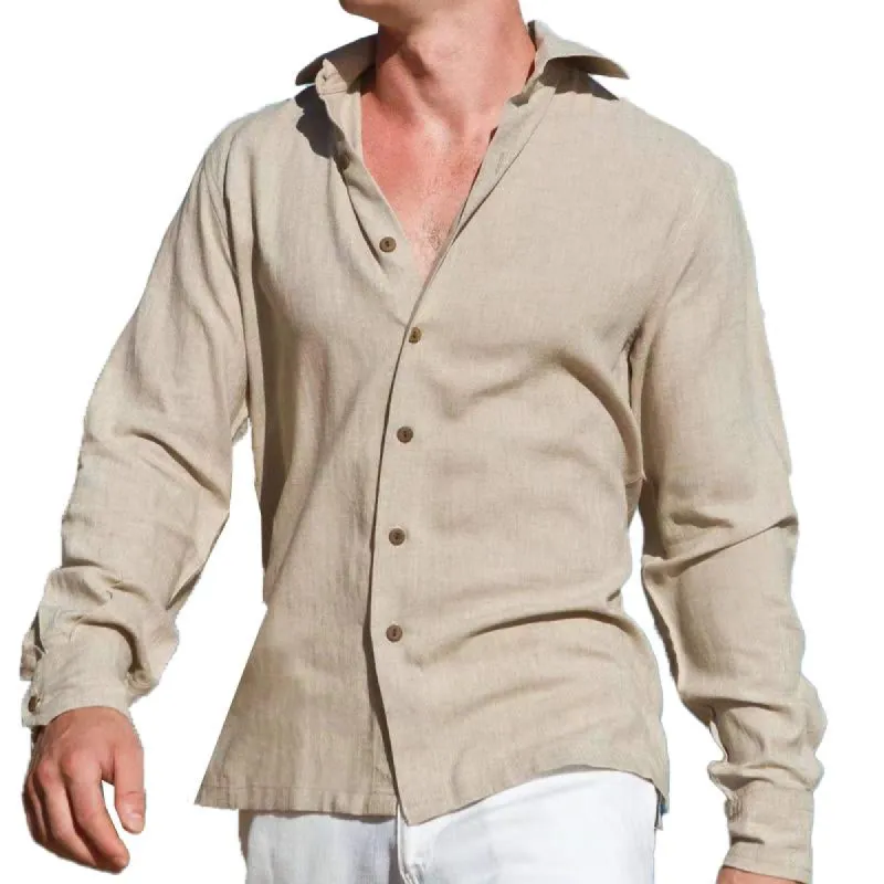 Men's Casual Solid Color Lapel Single-Breasted Long-Sleeved Shirt 70379094Y sold by Manly