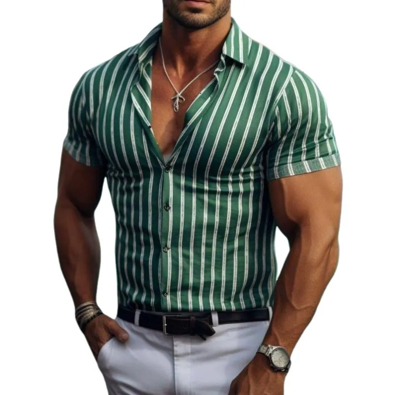 Men's Casual Striped Colorblock Short Sleeve Shirt 09236088TO sold by Manly