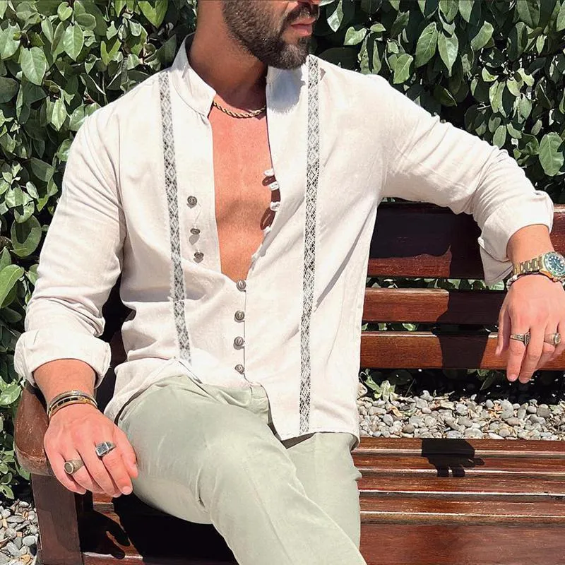 Men's Casual Printed Stand Collar Long Sleeve Shirt 67014648Y sold by Manly product image thumbnail 2