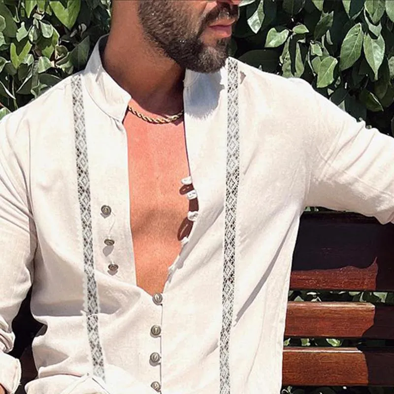 Men's Casual Printed Stand Collar Long Sleeve Shirt 67014648Y sold by Manly product image thumbnail 3